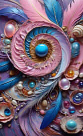 swirling shells and feathers