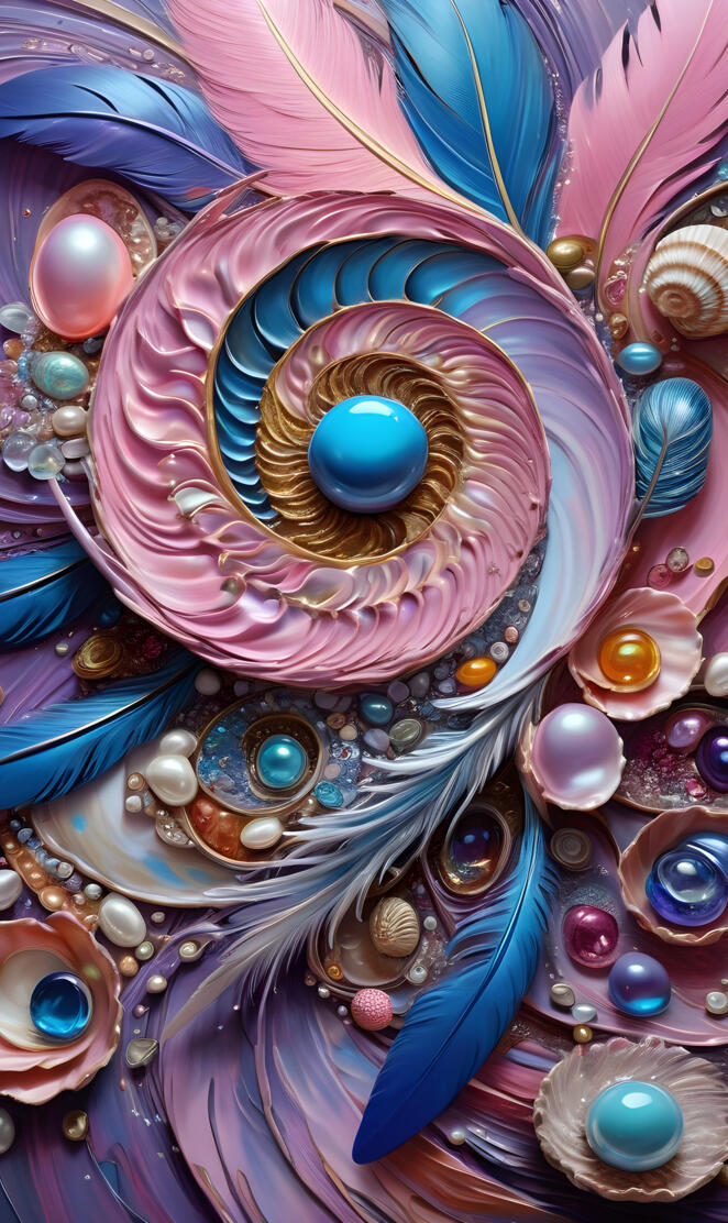 swirling shells and feathers