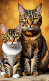 Butterscotch tortoise shell cat and her brother Bright eyes Tabby cat