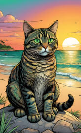 Brown tabby cat tortoise shell sunset