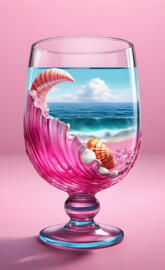 3D water glass ocean pink ocean shell