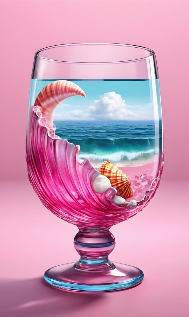 3D water glass ocean pink ocean shell