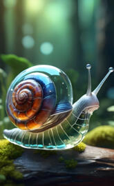 a snail with water droplets on it