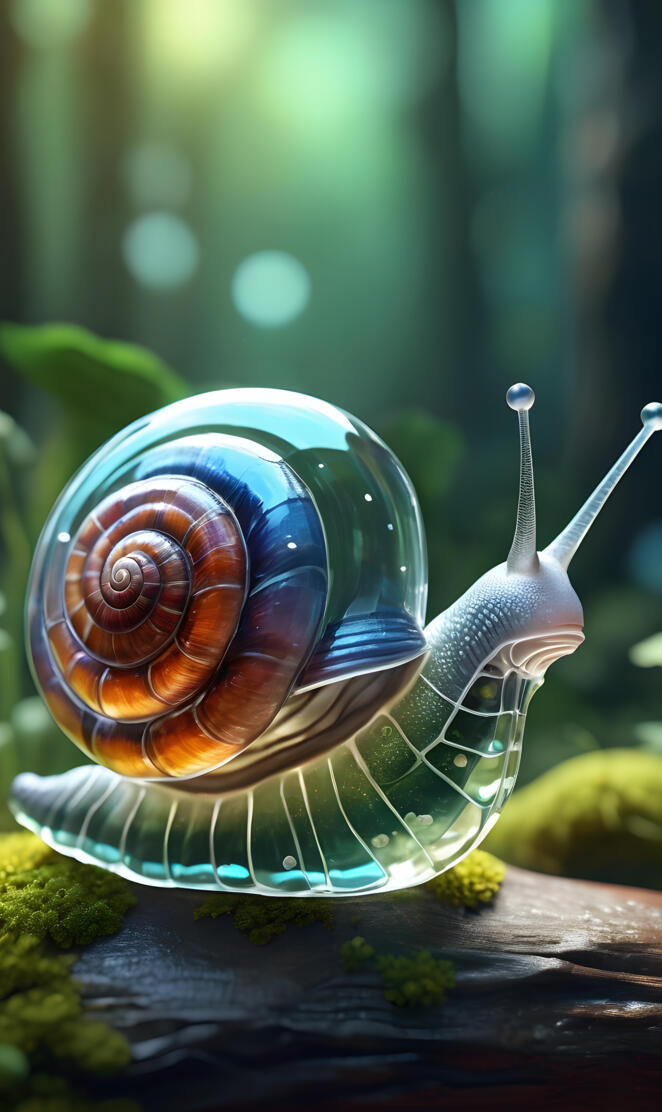 a snail with water droplets on it