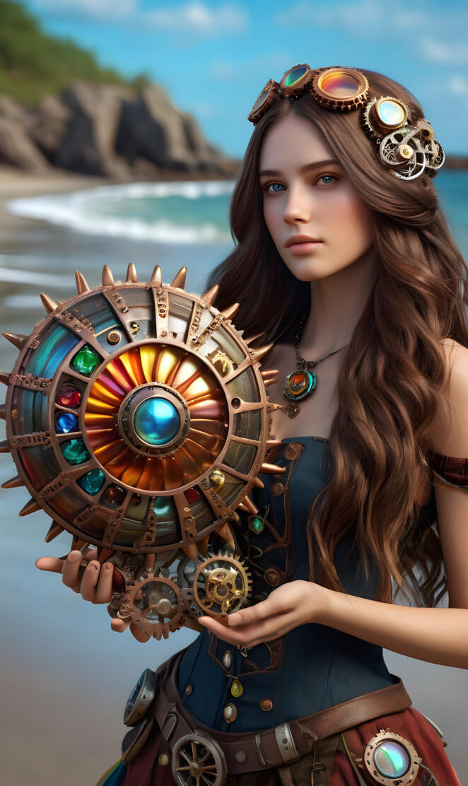 a woman holding a shield