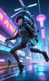 Ghost in a shell fighting in new Tokyo from a helicopter