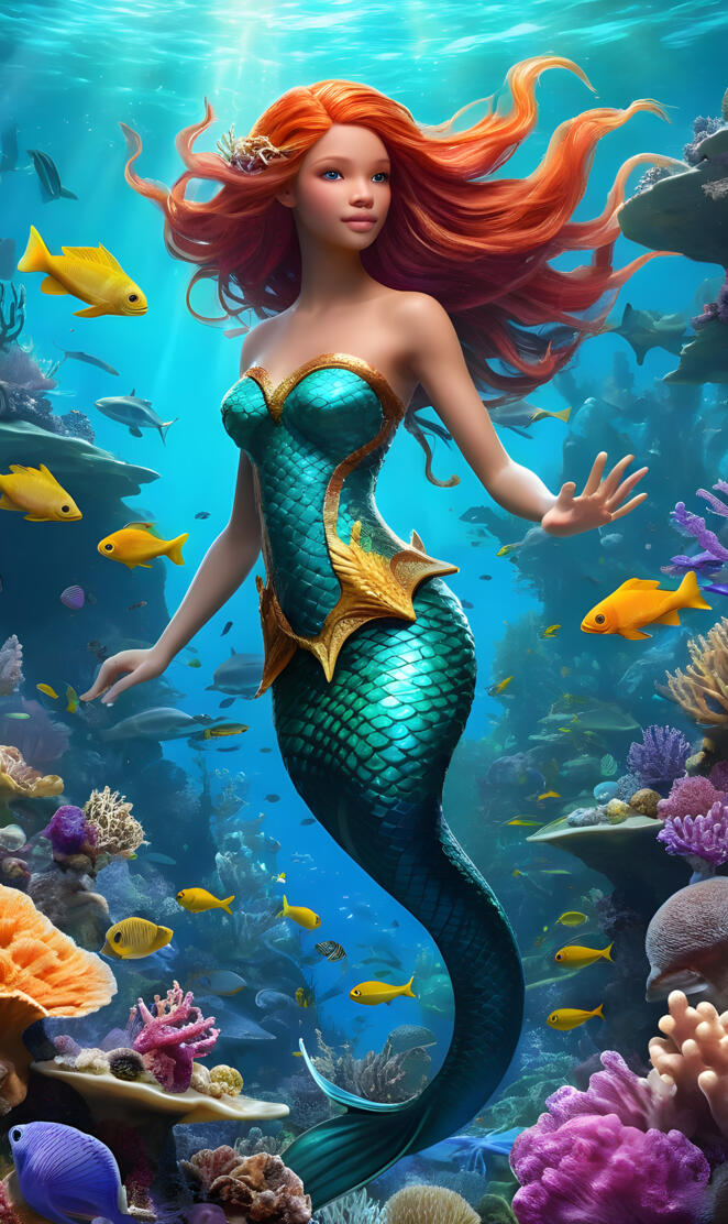 Beautiful Mermaid with fishes