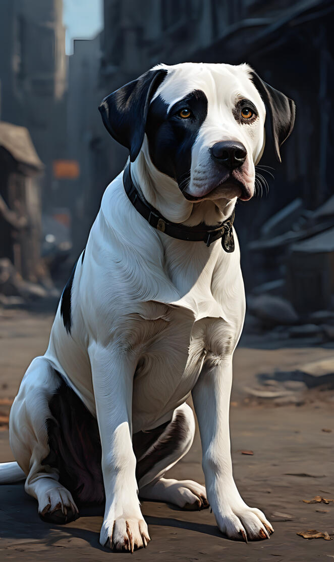 White and black dog with spots