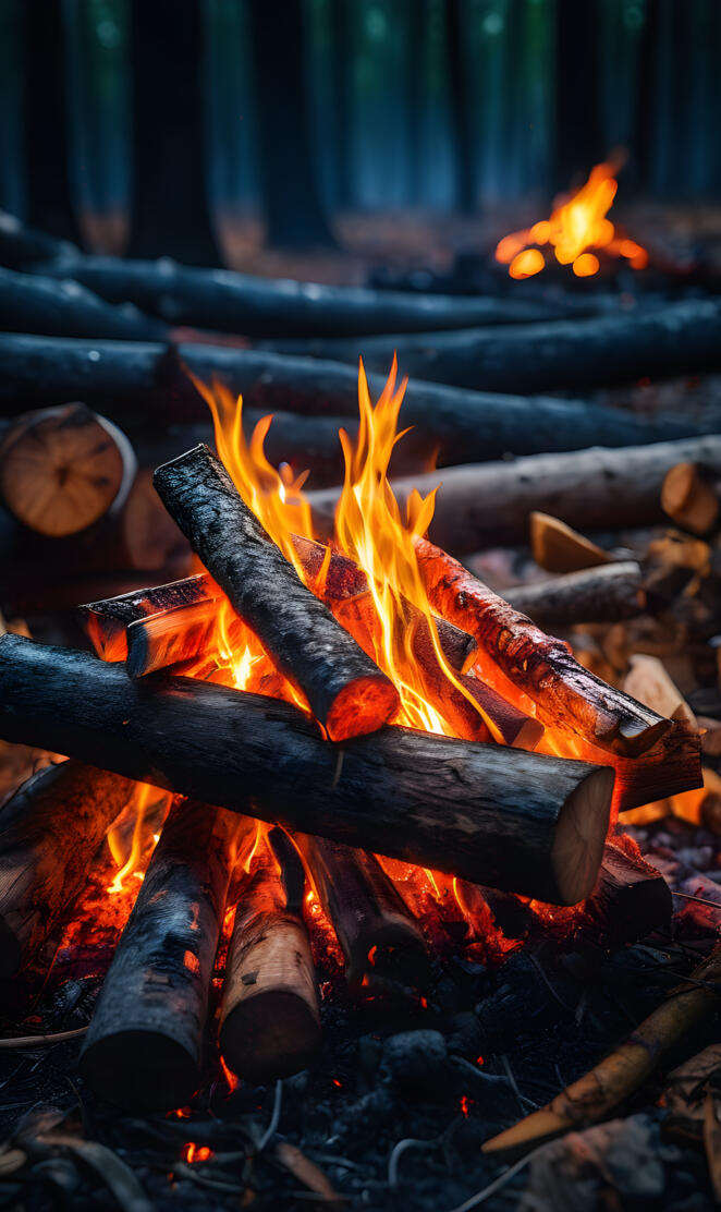 a fire burning in a pit