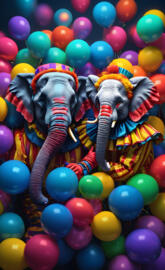 elephants in a ball pit