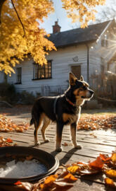 a dog standing on a fire pit