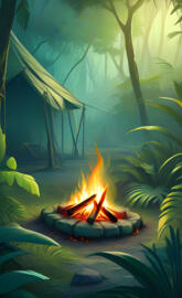 a fire pit in a tropical area