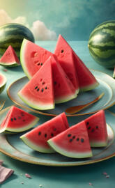 a plate of watermelon slices