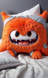 a stuffed toy on a bed