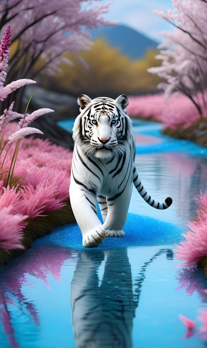 white bangle tiger in a surreal world