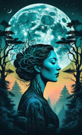 Surreal double exposure illustration, blending the vibrant nature of t