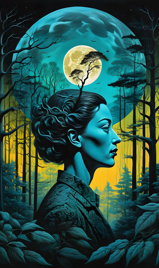 Surreal double exposure illustration, blending the vibrant nature of t