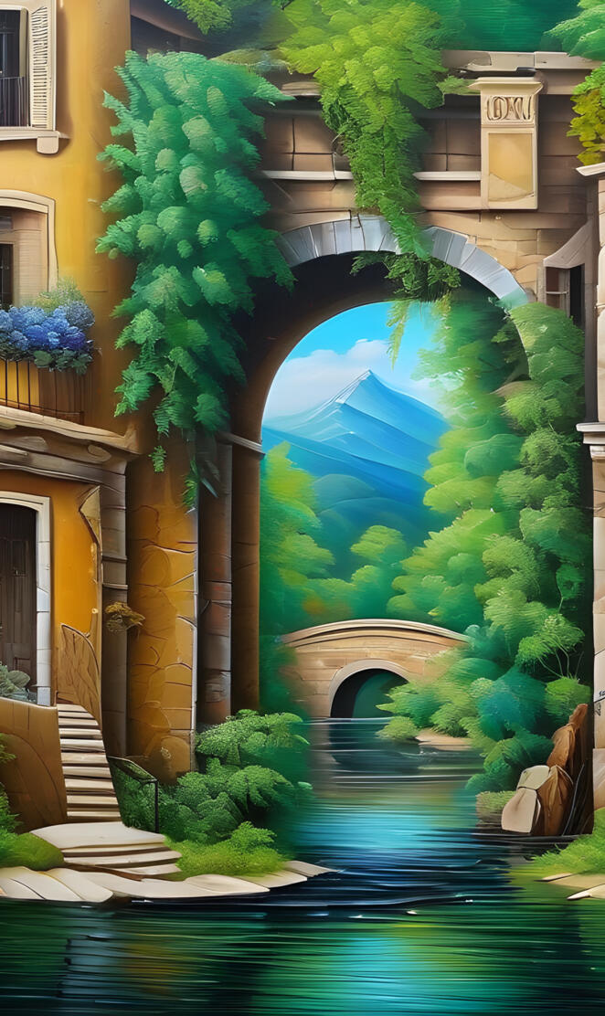 a pool in a courtyard