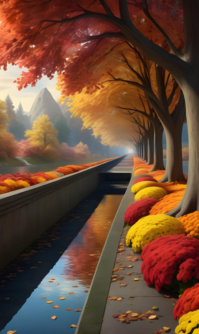 a large arch with flowers and a mountain in the background