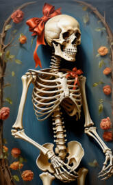 a skeleton with a red cape