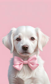 cute dog with pink bow , pastel pink , aesthetic