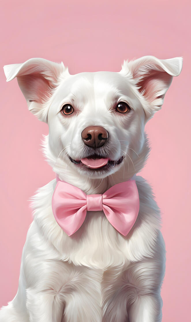 cute dog, pink bow , aesthetic
