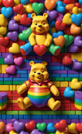 a couple of stuffed animals in a ball pit with colorful balloons