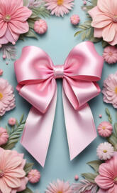 Pink bow with floral background