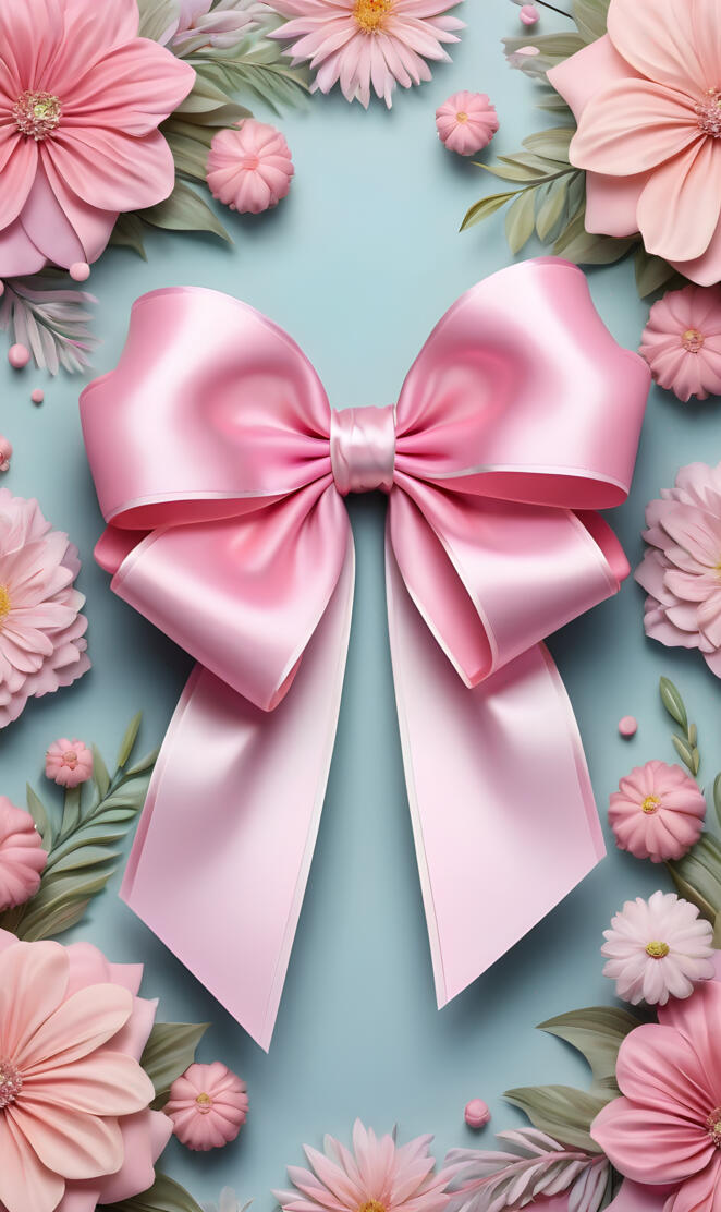 Pink bow with floral background