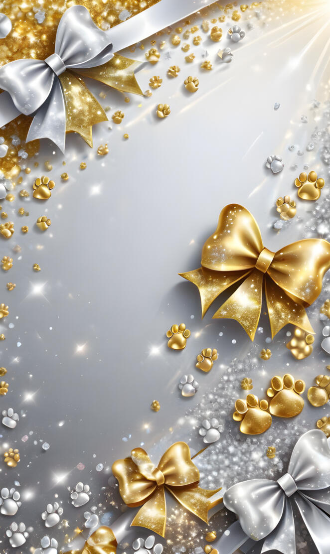 metallic bows and paw prints