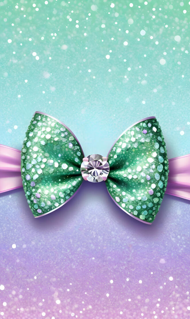 green sparkling ribbon with bow