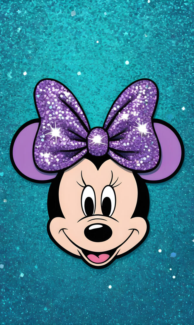 gilttering Minnie mouse purple & teal