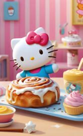 hello Kitty with a cinema roll bun 
🥐