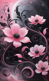background flower pattern of pink and black flowers
