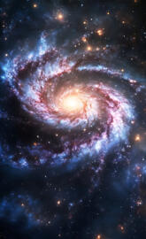 Swirling Cosmic Galaxy with Radiant Core