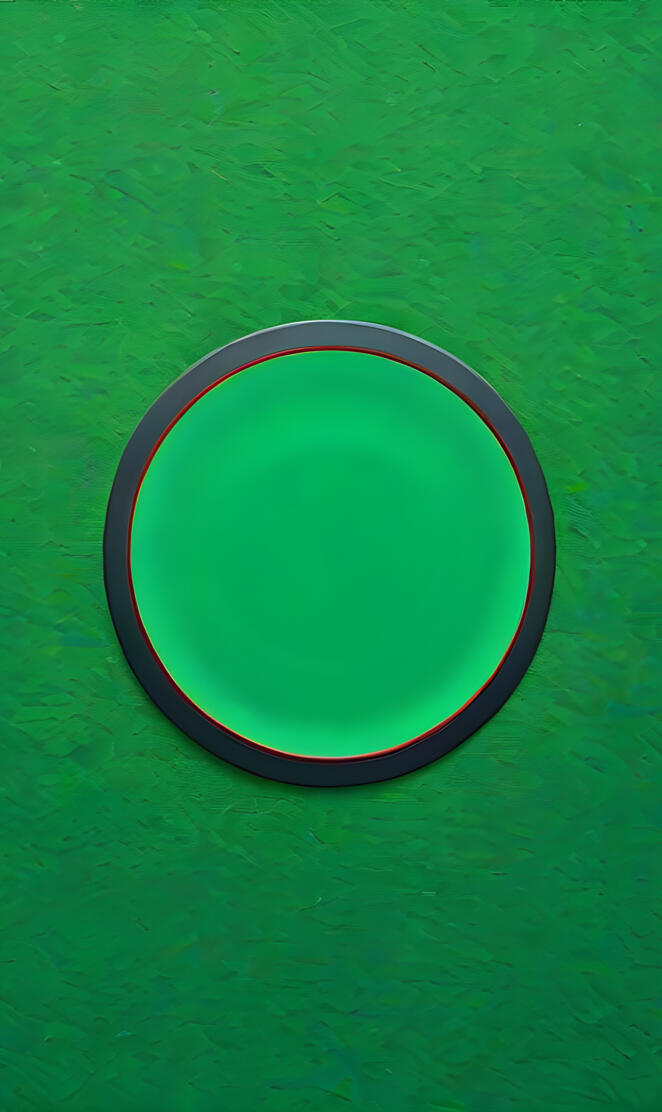 a red and green disk on a green surface