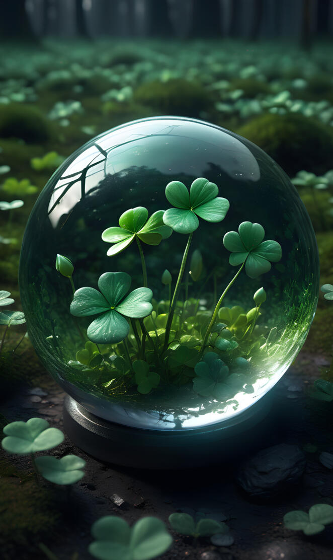 4 leaf clover ☘️ glass ball in the dark
