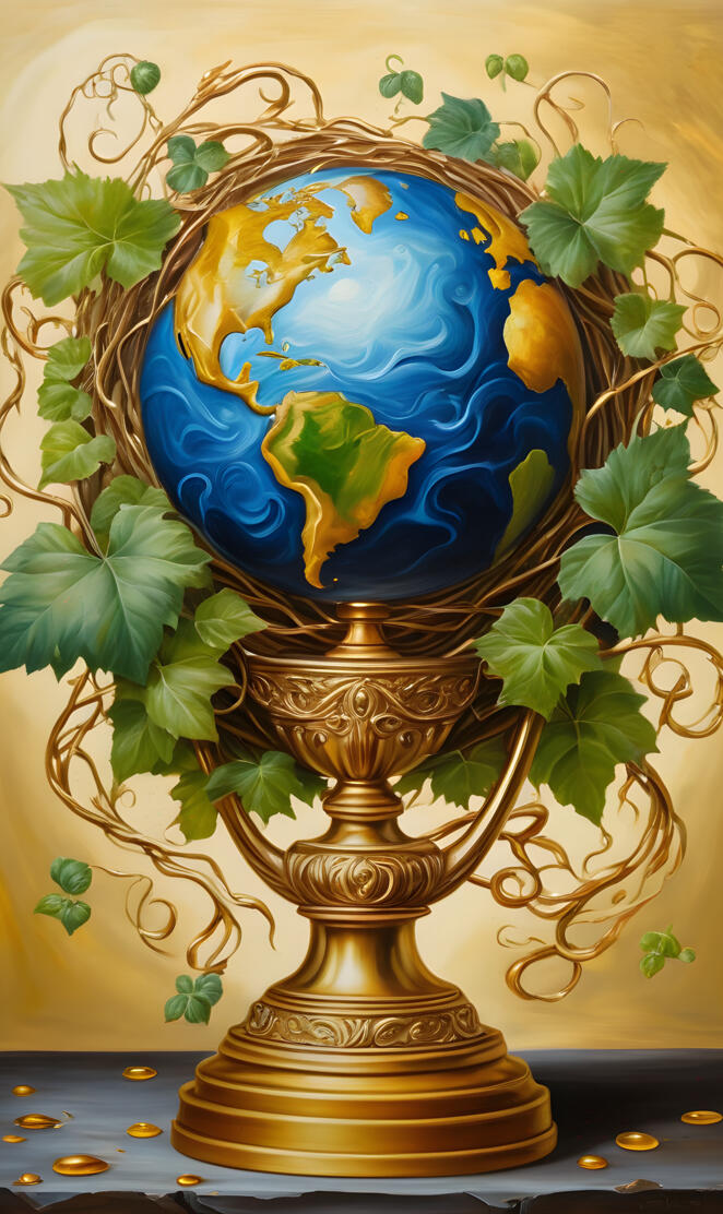 an earth trophy with leafs