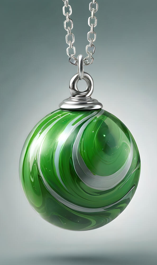green marble hanging on a silver chain