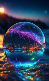 a city in the night sky