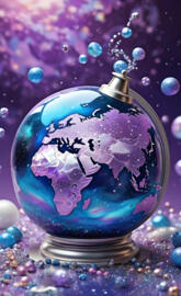 a blue and white globe with water drops on it