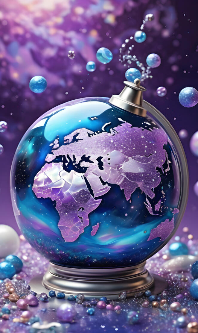 a blue and white globe with water drops on it