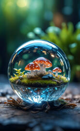 mushrooms in crystal sphere