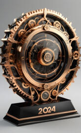 a large clock with a sign below it