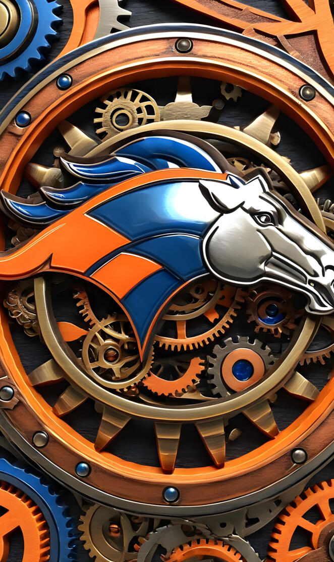 Steam Punk, Denver Broncos insignia, logo, orange, blue,