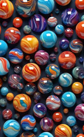 3D marbles in space swirly colors