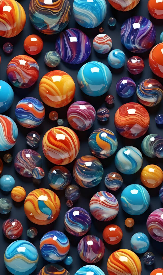 3D marbles in space swirly colors