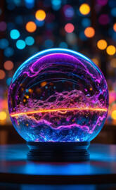 neon sphere, bokeh lights