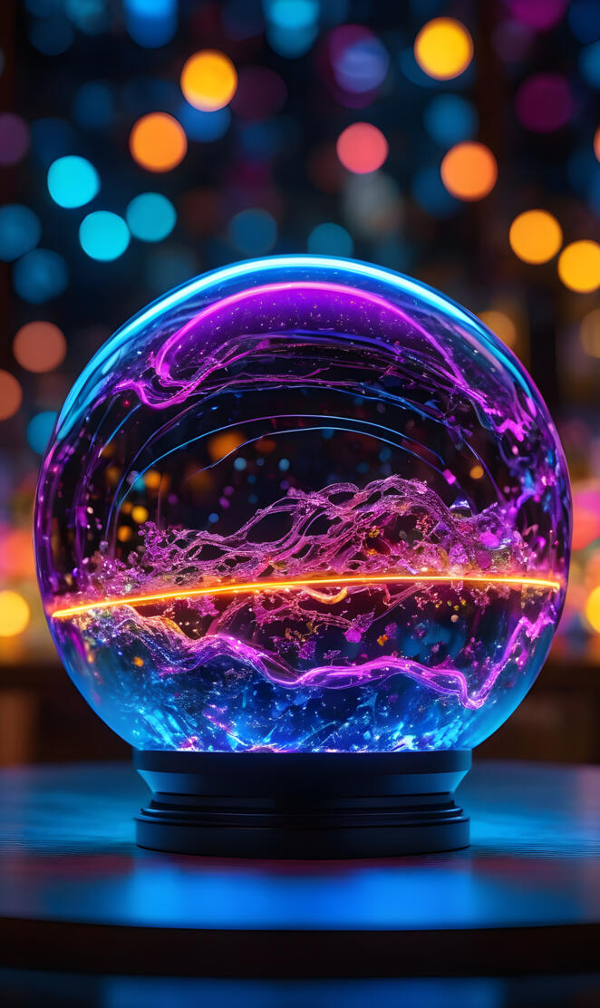 neon sphere, bokeh lights
