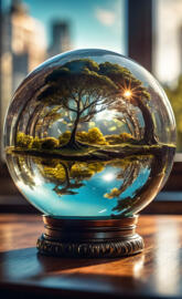 a glass vase with a tree inside